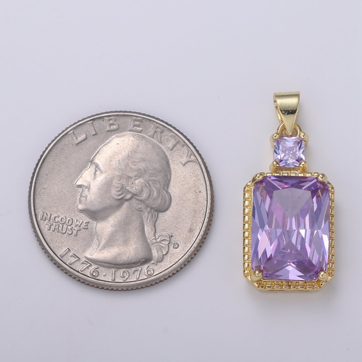 14k Gold Filled CZ Cubic Geometric Shape Pendant Blue Pink Lavender Red Emerald Cut Charm Necklace Earring Supply Component 28x12mm H-367 H-368 H-375 H-376 - DLUXCA