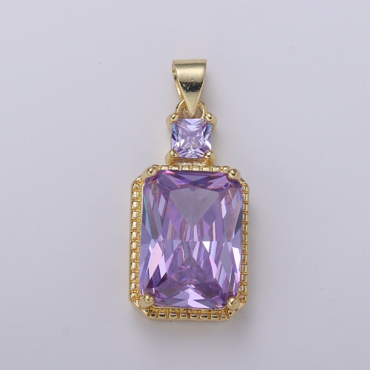 14k Gold Filled CZ Cubic Geometric Shape Pendant Blue Pink Lavender Red Emerald Cut Charm Necklace Earring Supply Component 28x12mm H-367 H-368 H-375 H-376 - DLUXCA