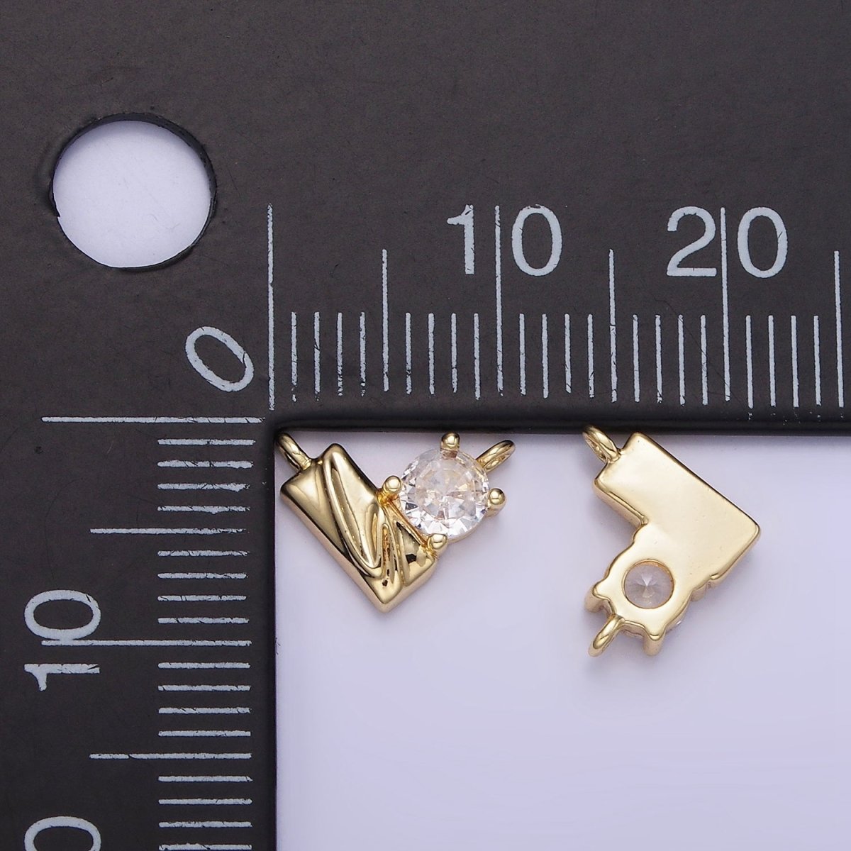 14K Gold Filled CZ Curved Edged Rectangle Geometric Heart Connector | G295 - DLUXCA