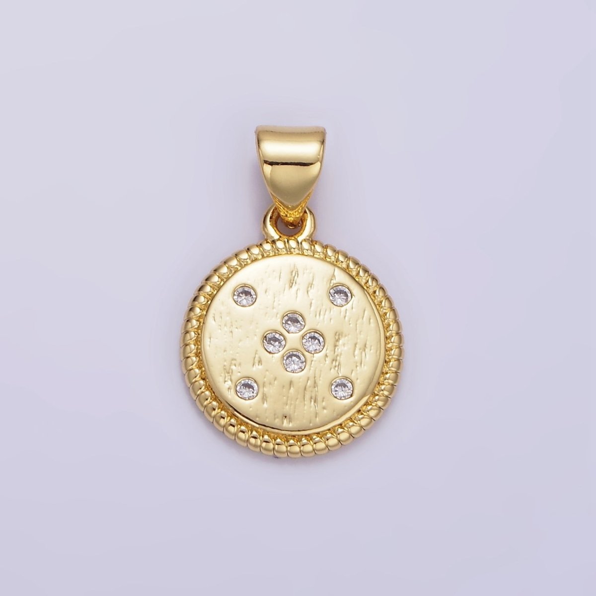 14K Gold Filled CZ Dotted Round Croissant Bezel Pendant in Gold & Silver | AA1152 - DLUXCA