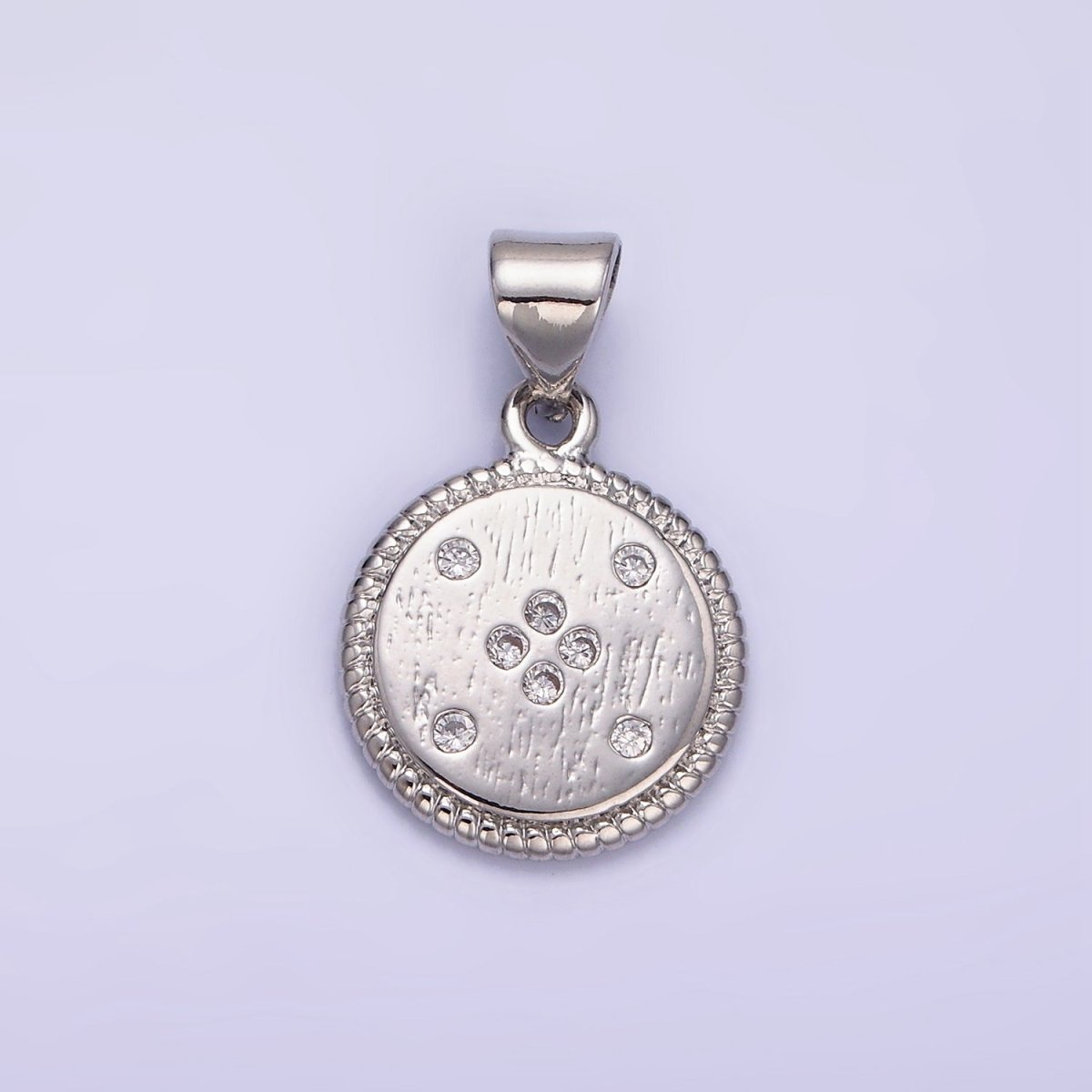 14K Gold Filled CZ Dotted Round Croissant Bezel Pendant in Gold & Silver | AA1152 - DLUXCA