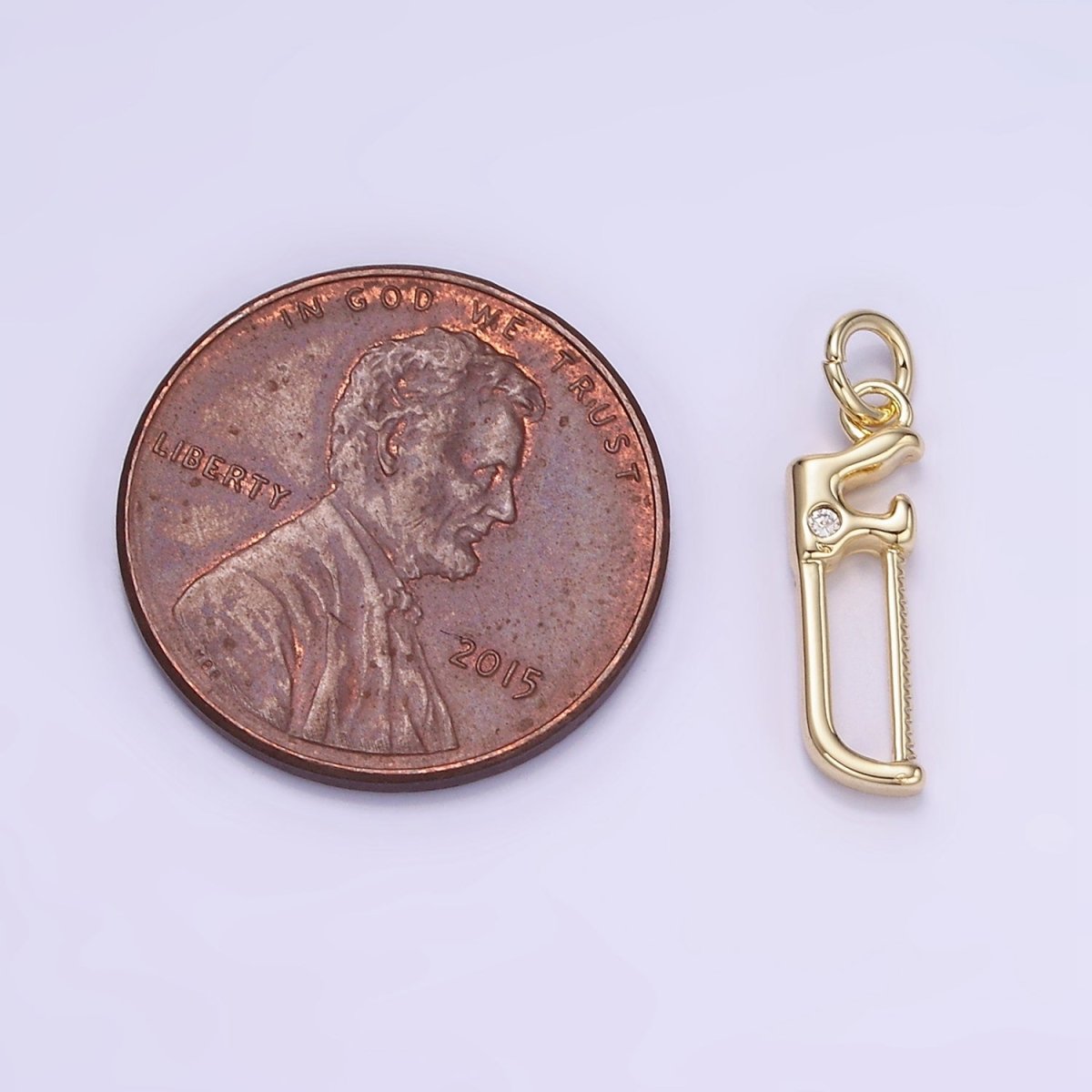 14K Gold Filled CZ Hacksaw Coping Saw Cutter Construction Tool Mini Charm | W554 - DLUXCA