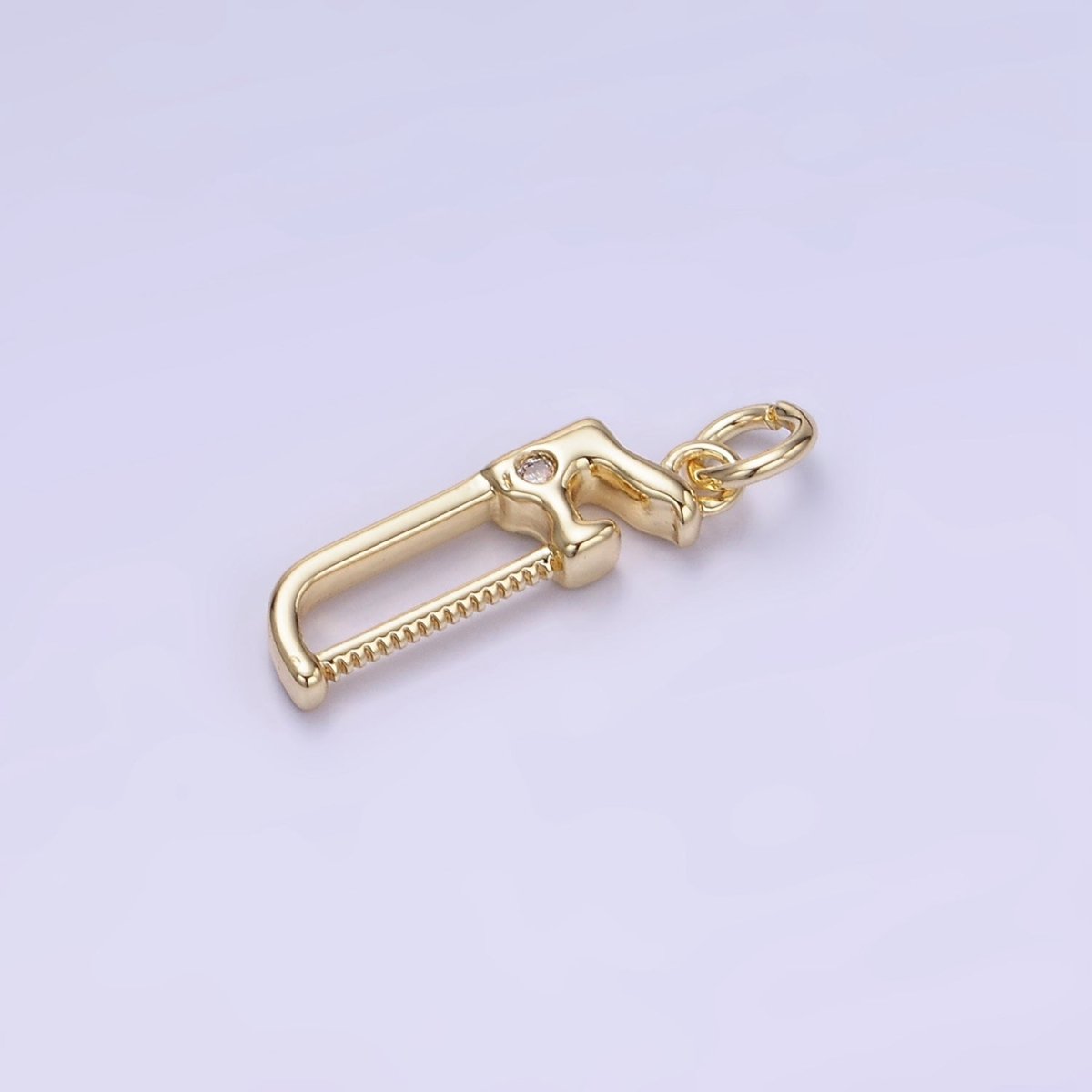 14K Gold Filled CZ Hacksaw Coping Saw Cutter Construction Tool Mini Charm | W554 - DLUXCA