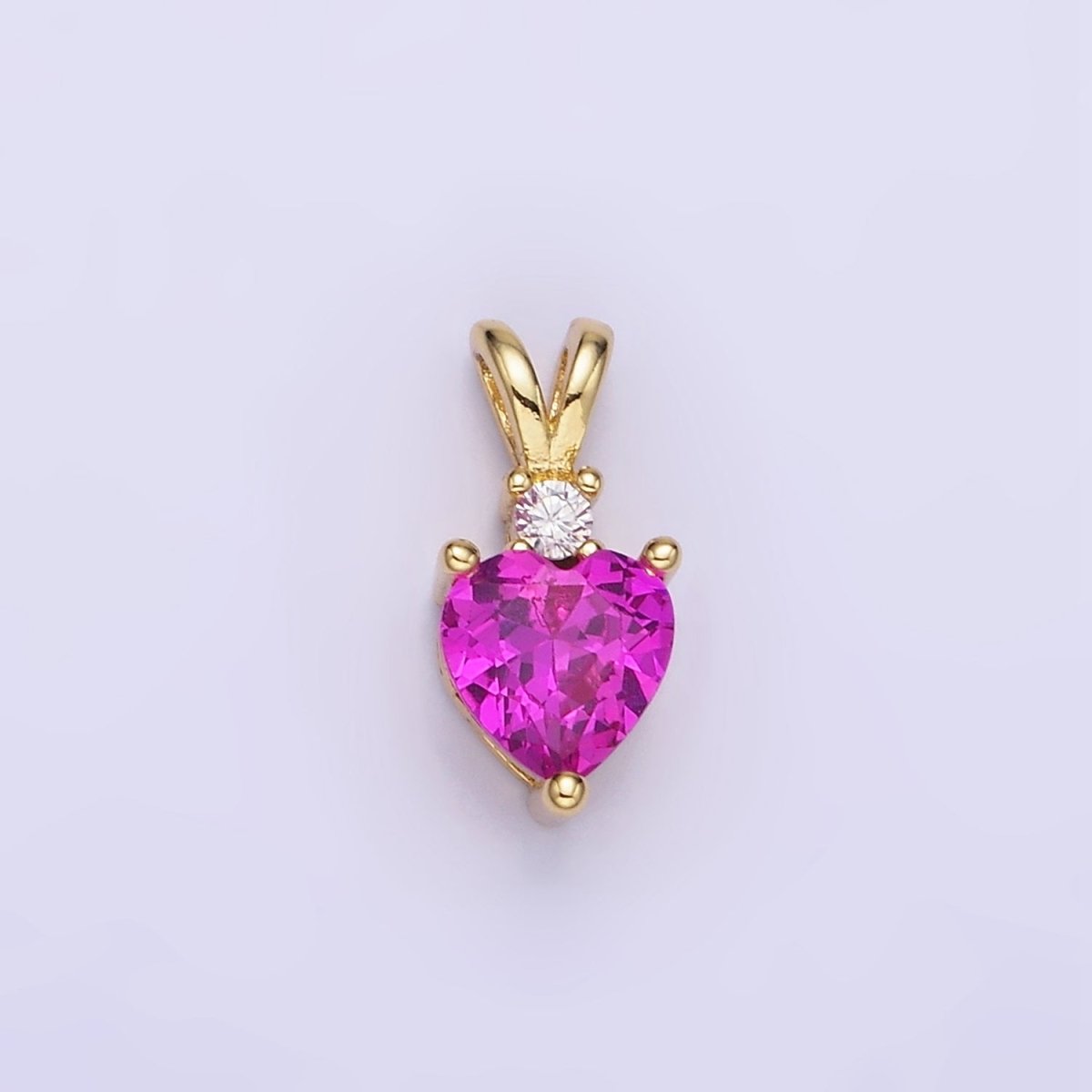 14K Gold Filled CZ Heart Birthstone Double Bail Pendant in Gold & Silver | AA1219 - AA1230 - DLUXCA