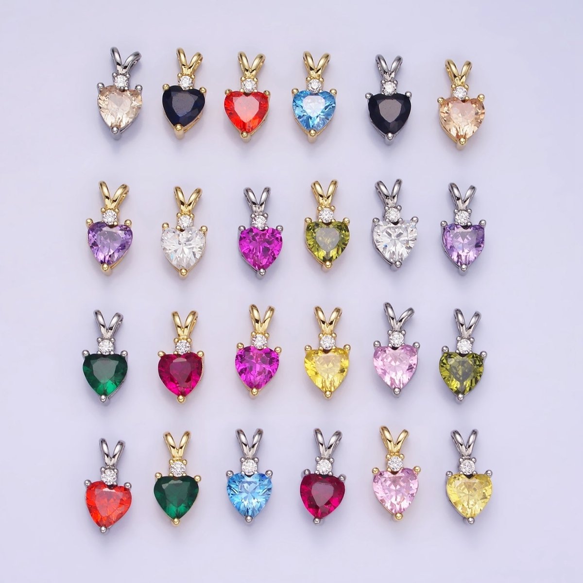 14K Gold Filled CZ Heart Birthstone Double Bail Pendant in Gold & Silver | AA1219 - AA1230 - DLUXCA