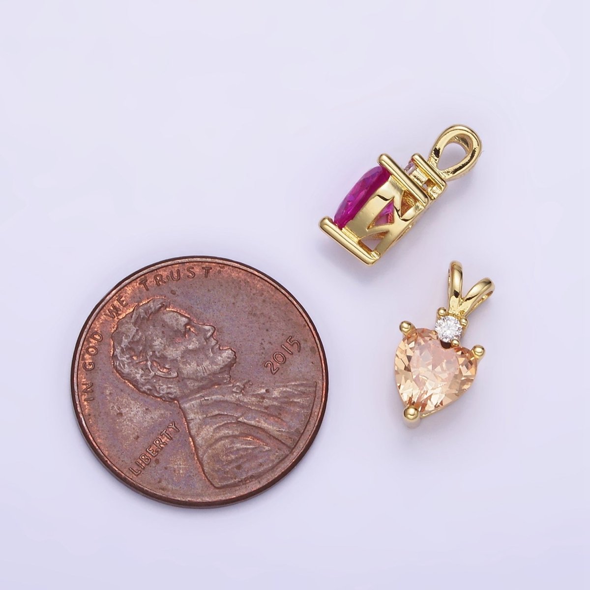 14K Gold Filled CZ Heart Birthstone Double Bail Pendant in Gold & Silver | AA1219 - AA1230 - DLUXCA