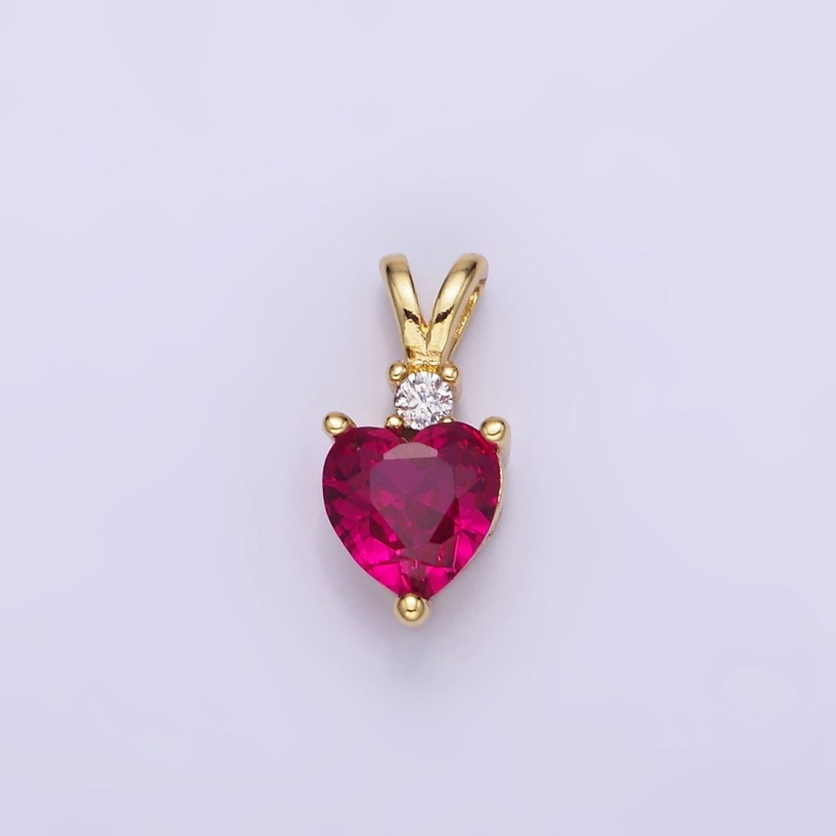 14K Gold Filled CZ Heart Birthstone Double Bail Pendant in Gold & Silver | AA1219 - AA1230 - DLUXCA