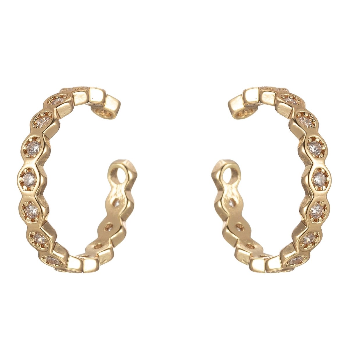 14K Gold Filled CZ Hexagon Lined Geometric Ear Cuff Earrings | AI051 - DLUXCA