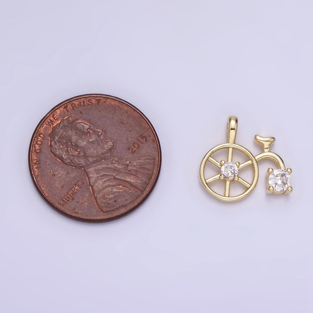 14K Gold Filled CZ High Wheel Bicycle Charm | AA1201 - DLUXCA