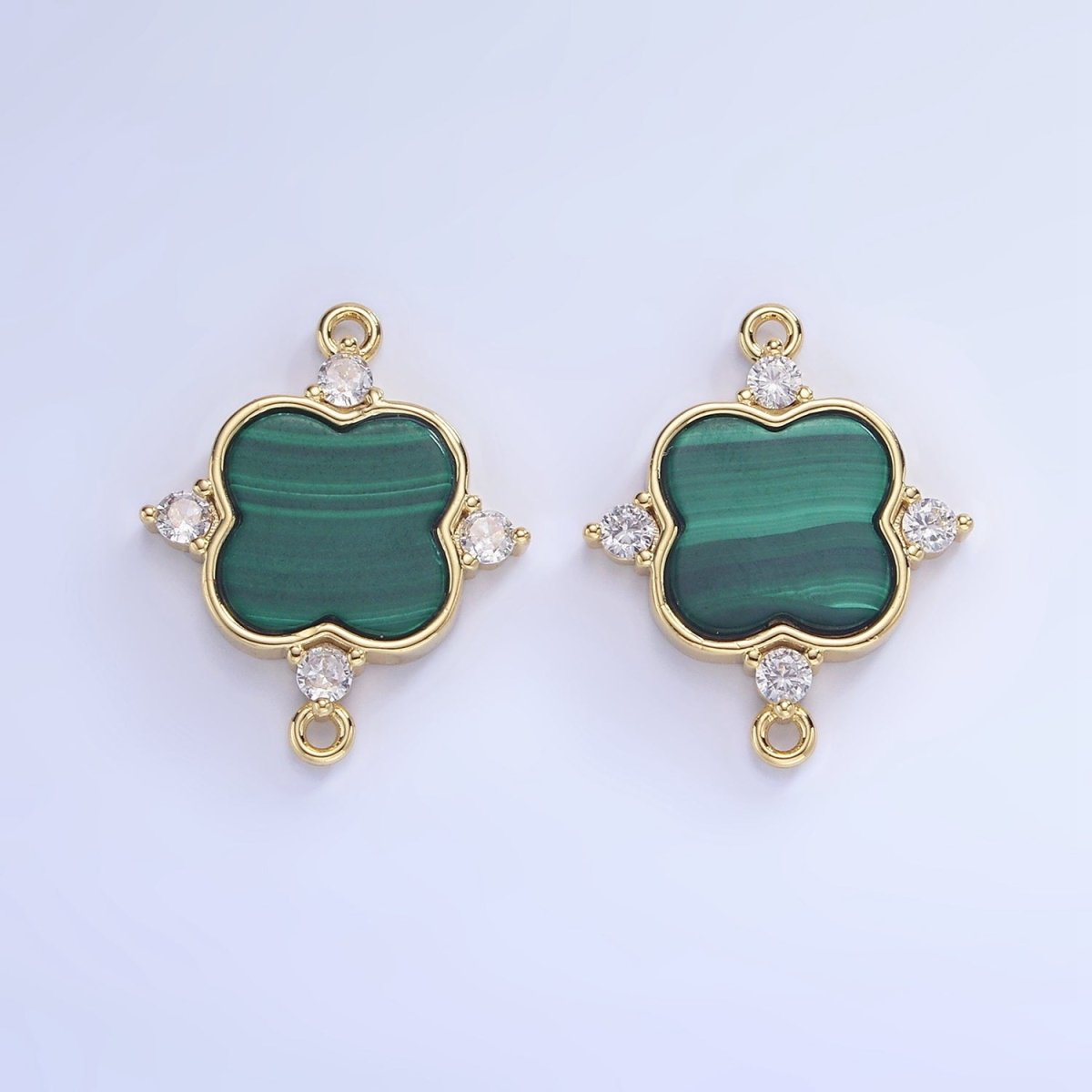 14K Gold Filled CZ Malachite Flower Connector | G323 - DLUXCA