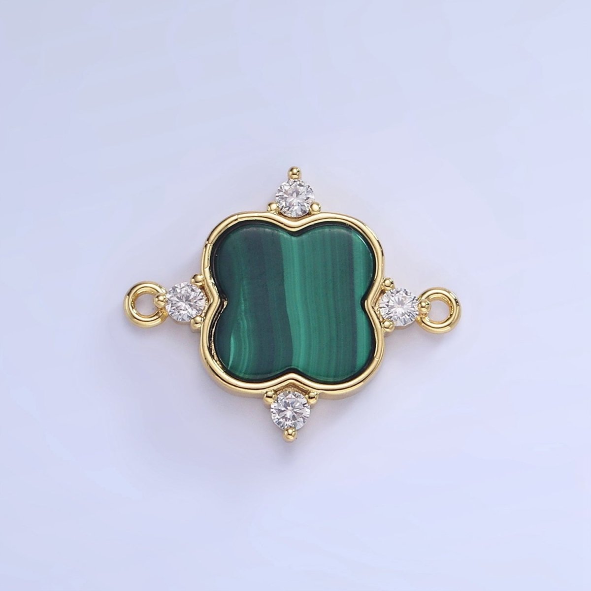 14K Gold Filled CZ Malachite Flower Connector | G323 - DLUXCA