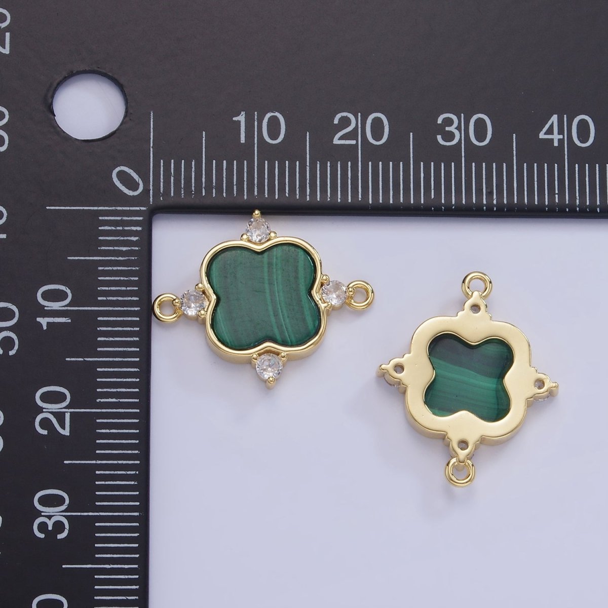 14K Gold Filled CZ Malachite Flower Connector | G323 - DLUXCA