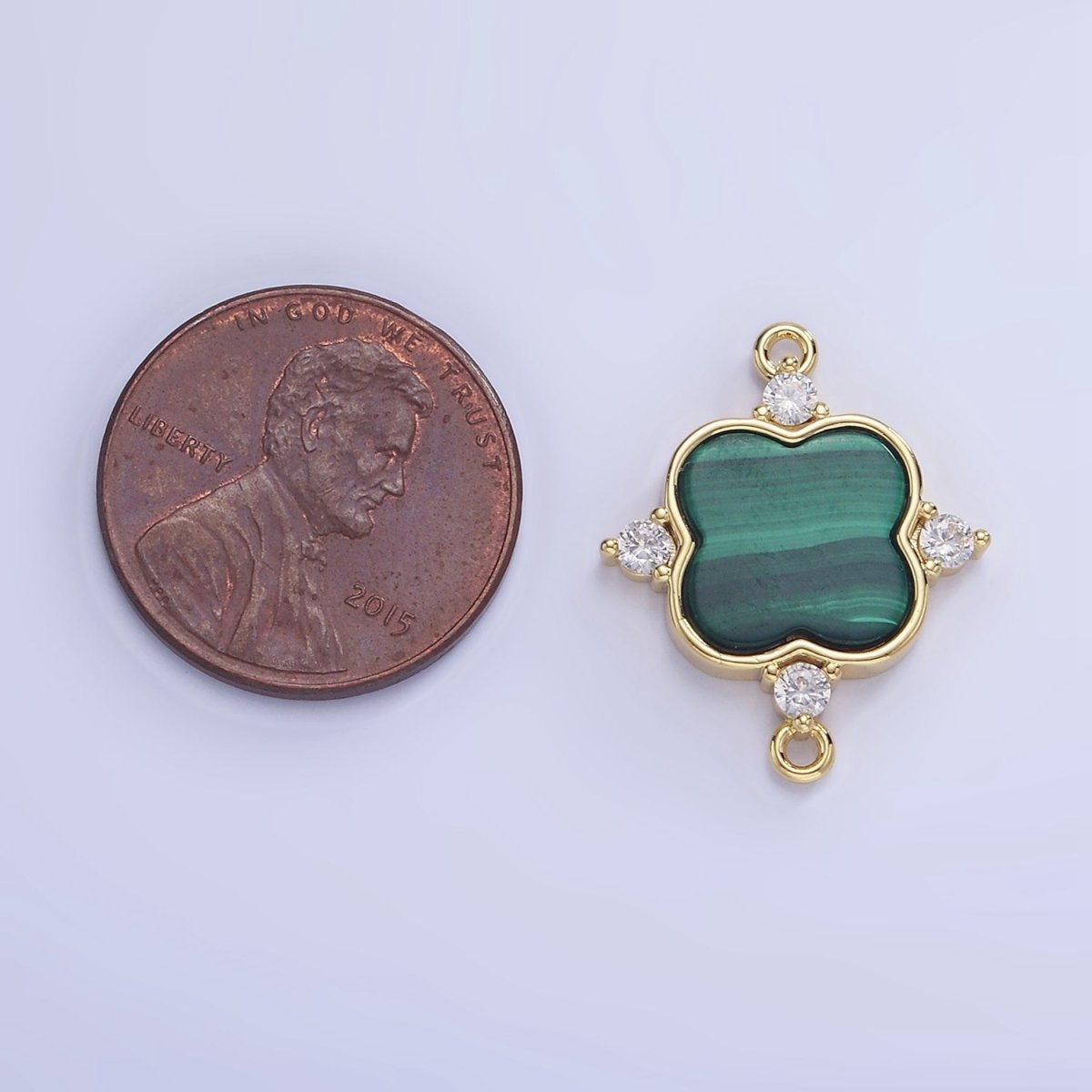 14K Gold Filled CZ Malachite Flower Connector | G323 - DLUXCA