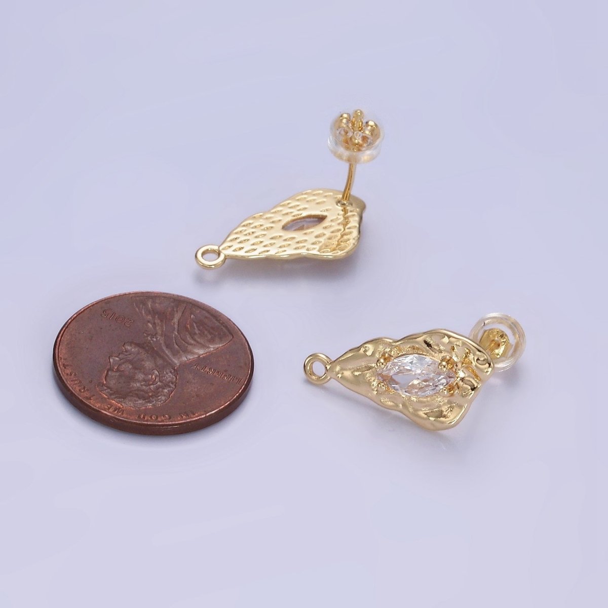 14K Gold Filled CZ Marquise Molten Abstract Drop Stud Earrings | Z708 - DLUXCA