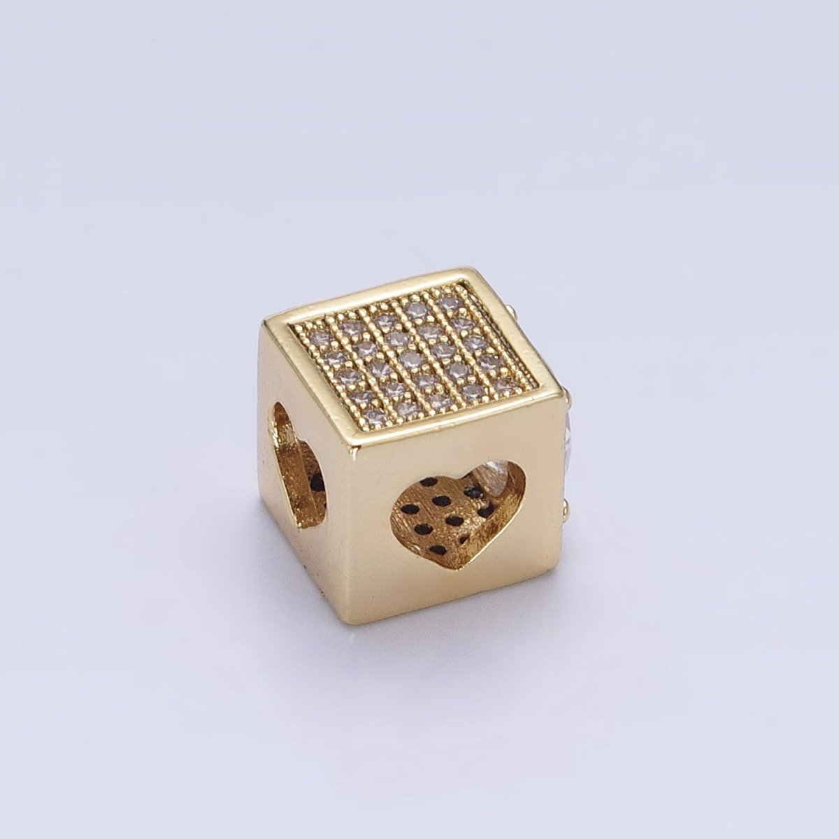 14k Gold Filled CZ Micro Pave Beads, Cubic Zirconia Beads Heart Connecter Beads 10mm Square Cube Beads for Jewelry Making B-814 - DLUXCA