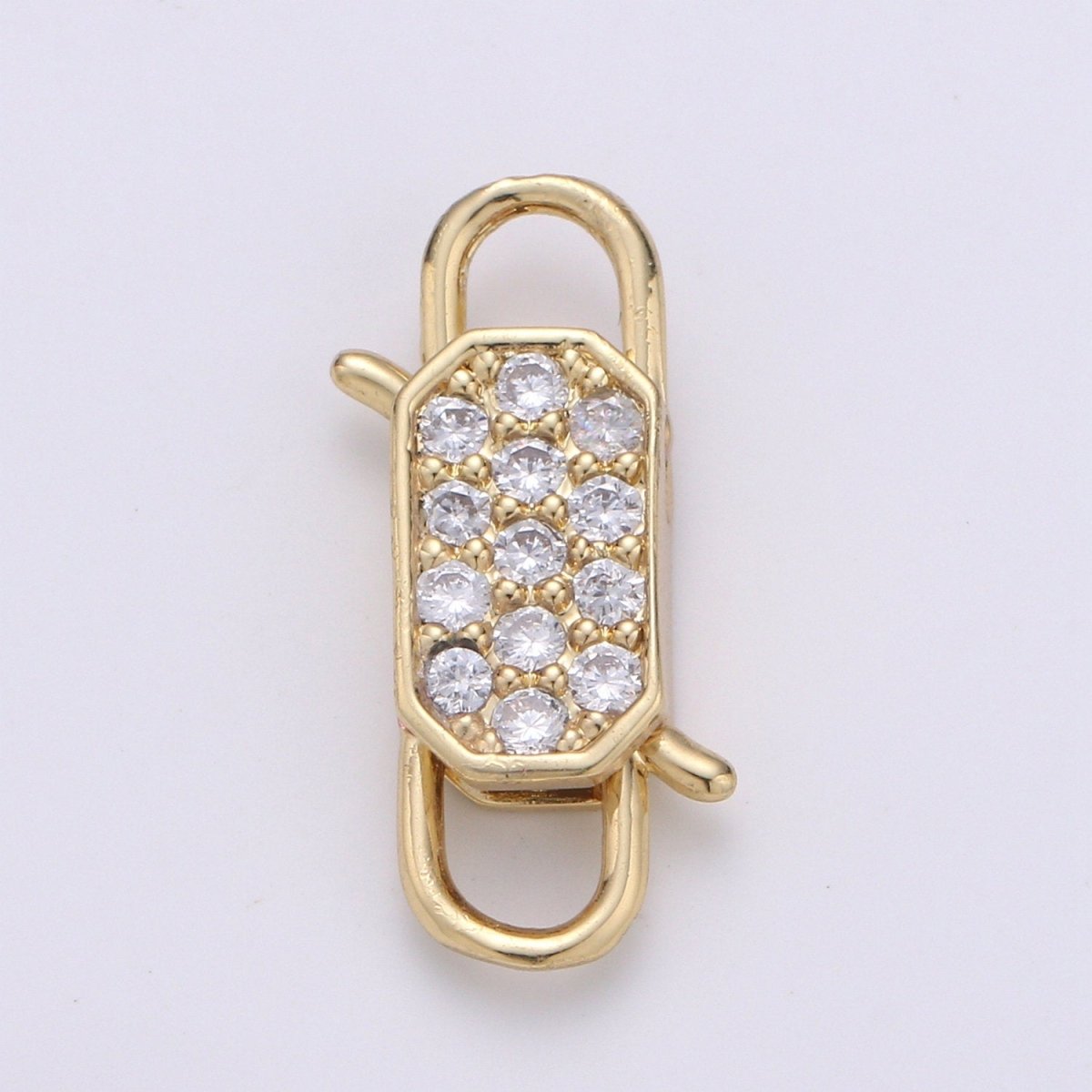 14k Gold Filled CZ Micro Pave Clasp Rectangle Lock Clasp, Interlock Micro pave Clasp Fastener for Bracelet Necklace Clear Pink Black Purple K-725 - K-729 - DLUXCA