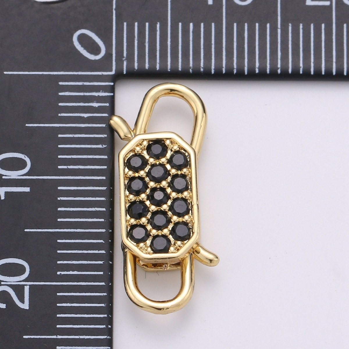 14k Gold Filled CZ Micro Pave Clasp Rectangle Lock Clasp, Interlock Micro pave Clasp Fastener for Bracelet Necklace Clear Pink Black Purple K-725 - K-729 - DLUXCA