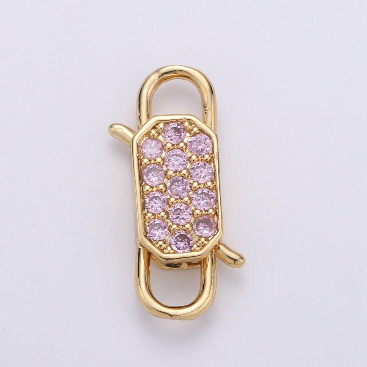 14k Gold Filled CZ Micro Pave Clasp Rectangle Lock Clasp, Interlock Micro pave Clasp Fastener for Bracelet Necklace Clear Pink Black Purple K-725 - K-729 - DLUXCA