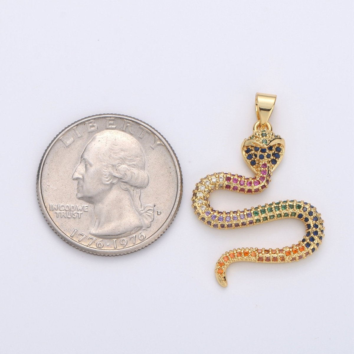 14K Gold Filled CZ Micro Pave Diamond Snake Pendant serpent Charm Layer Necklace w/ Bail Findings for Jewelry Making Supplies I-664 I-665 - DLUXCA