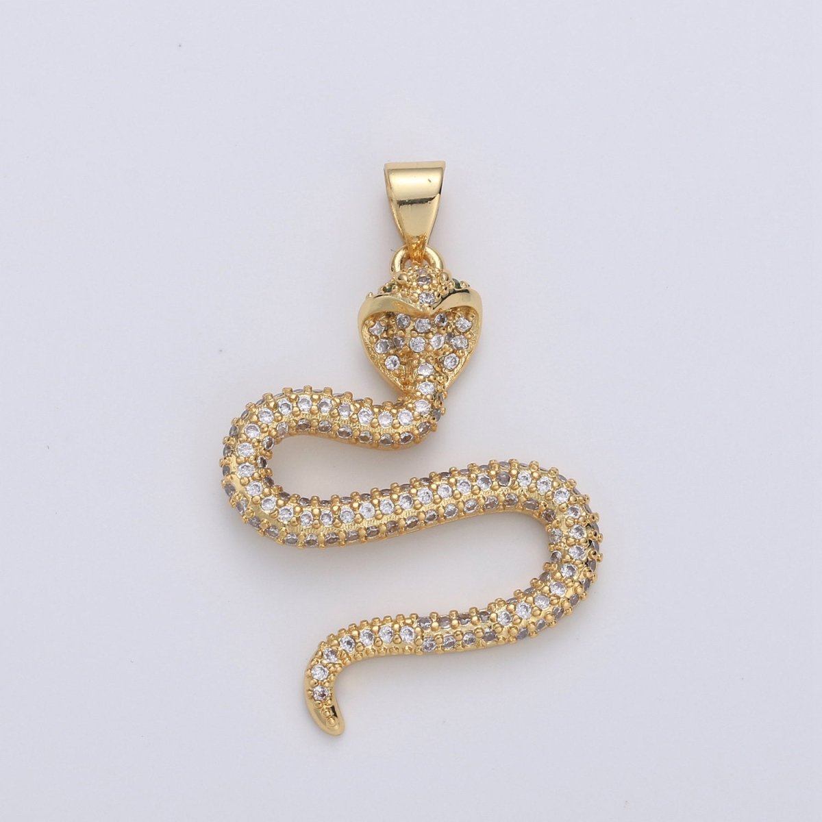14K Gold Filled CZ Micro Pave Diamond Snake Pendant serpent Charm Layer Necklace w/ Bail Findings for Jewelry Making Supplies I-664 I-665 - DLUXCA