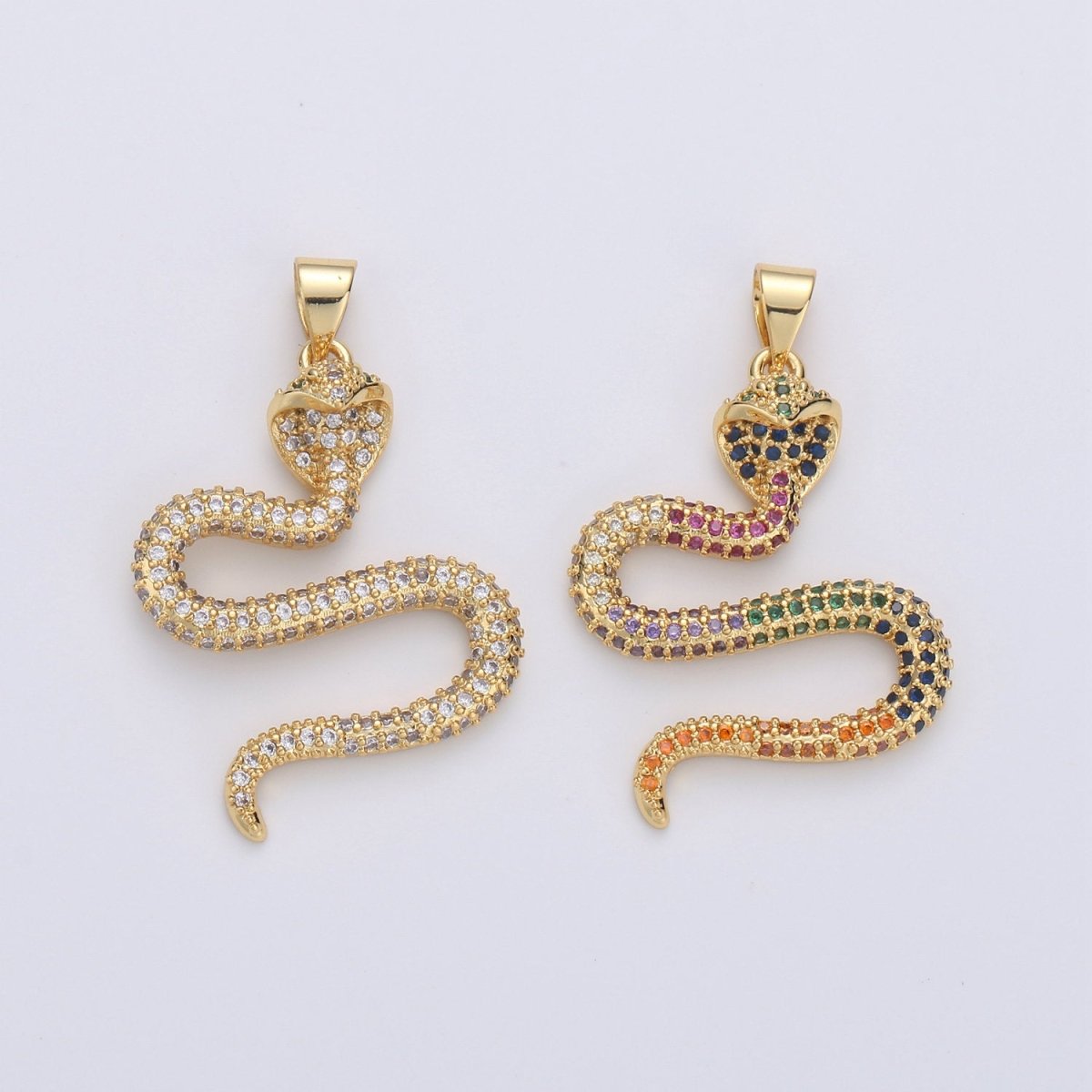 14K Gold Filled CZ Micro Pave Diamond Snake Pendant serpent Charm Layer Necklace w/ Bail Findings for Jewelry Making Supplies I-664 I-665 - DLUXCA