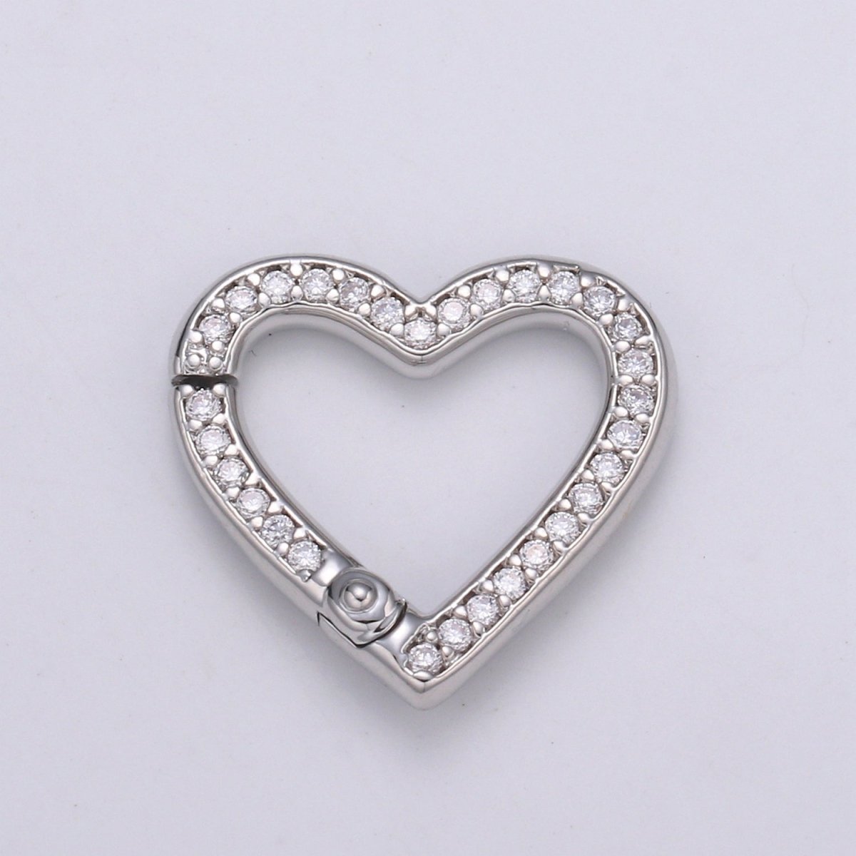 14k Gold Filled CZ Micro Pave Heart Carabiner Clasp with Easy Open Spring, Heart Spring Snap Clasp Silver for Link Connector Chain L-171 L-172 - DLUXCA