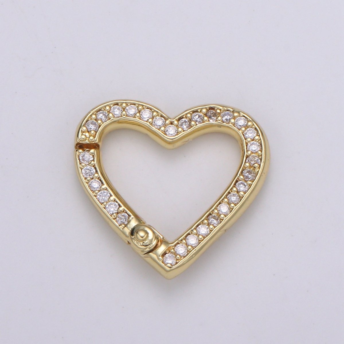 14k Gold Filled CZ Micro Pave Heart Carabiner Clasp with Easy Open Spring, Heart Spring Snap Clasp Silver for Link Connector Chain L-171 L-172 - DLUXCA
