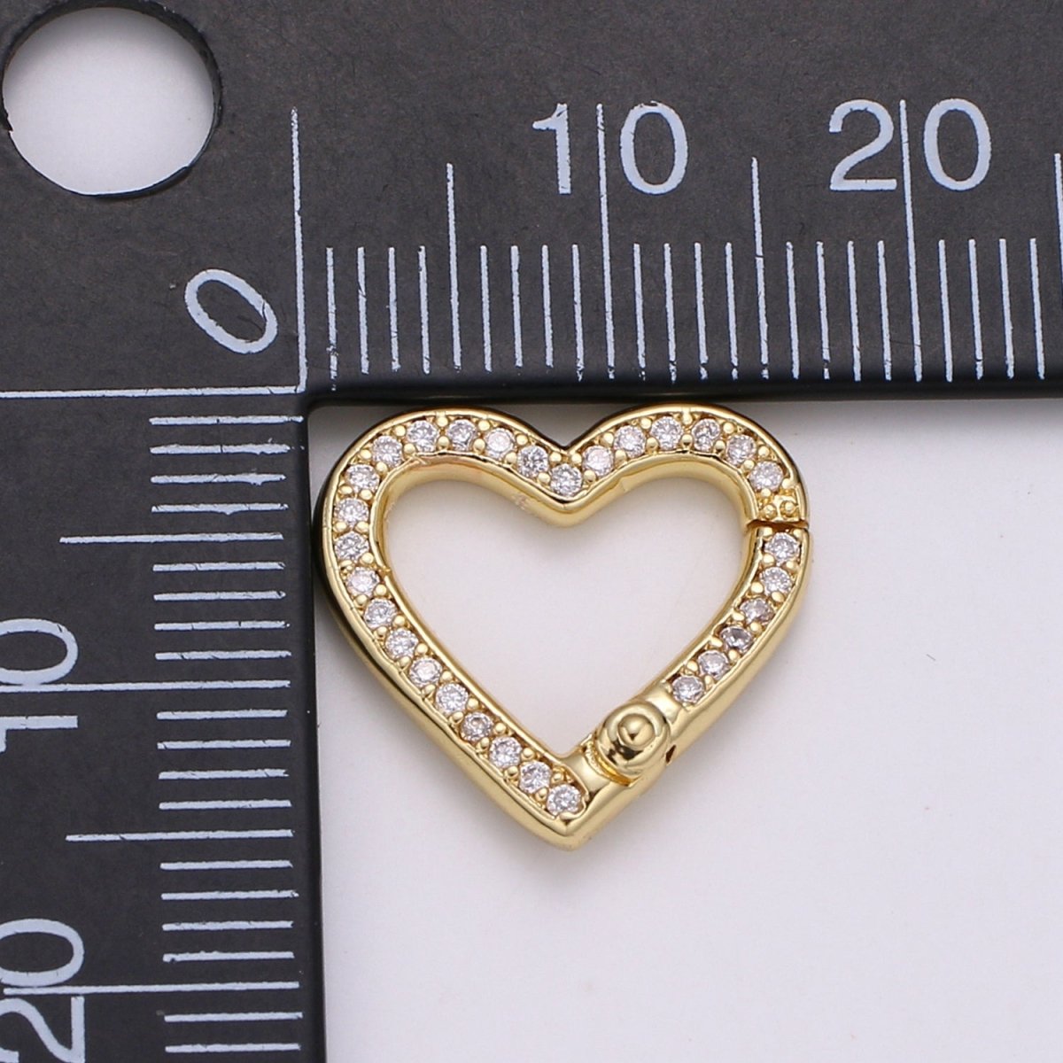 14k Gold Filled CZ Micro Pave Heart Carabiner Clasp with Easy Open Spring, Heart Spring Snap Clasp Silver for Link Connector Chain L-171 L-172 - DLUXCA