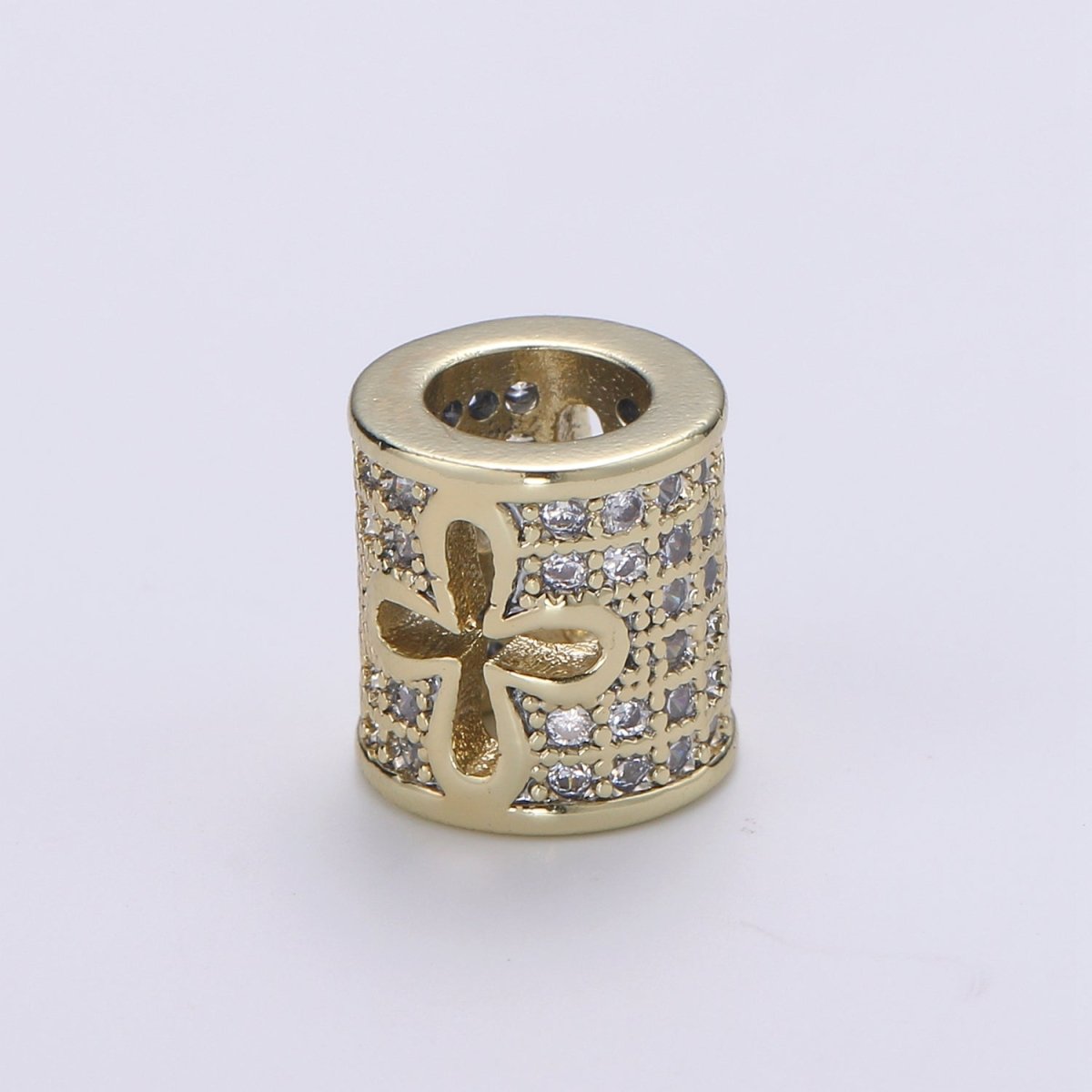 14k Gold Filled CZ Micro Pave Large Hold Barrel Bead, Micro Pave Flower Cross Bead Spacer, Cubic Zirconia Pave Tube Spacer 10mm B-357 - DLUXCA