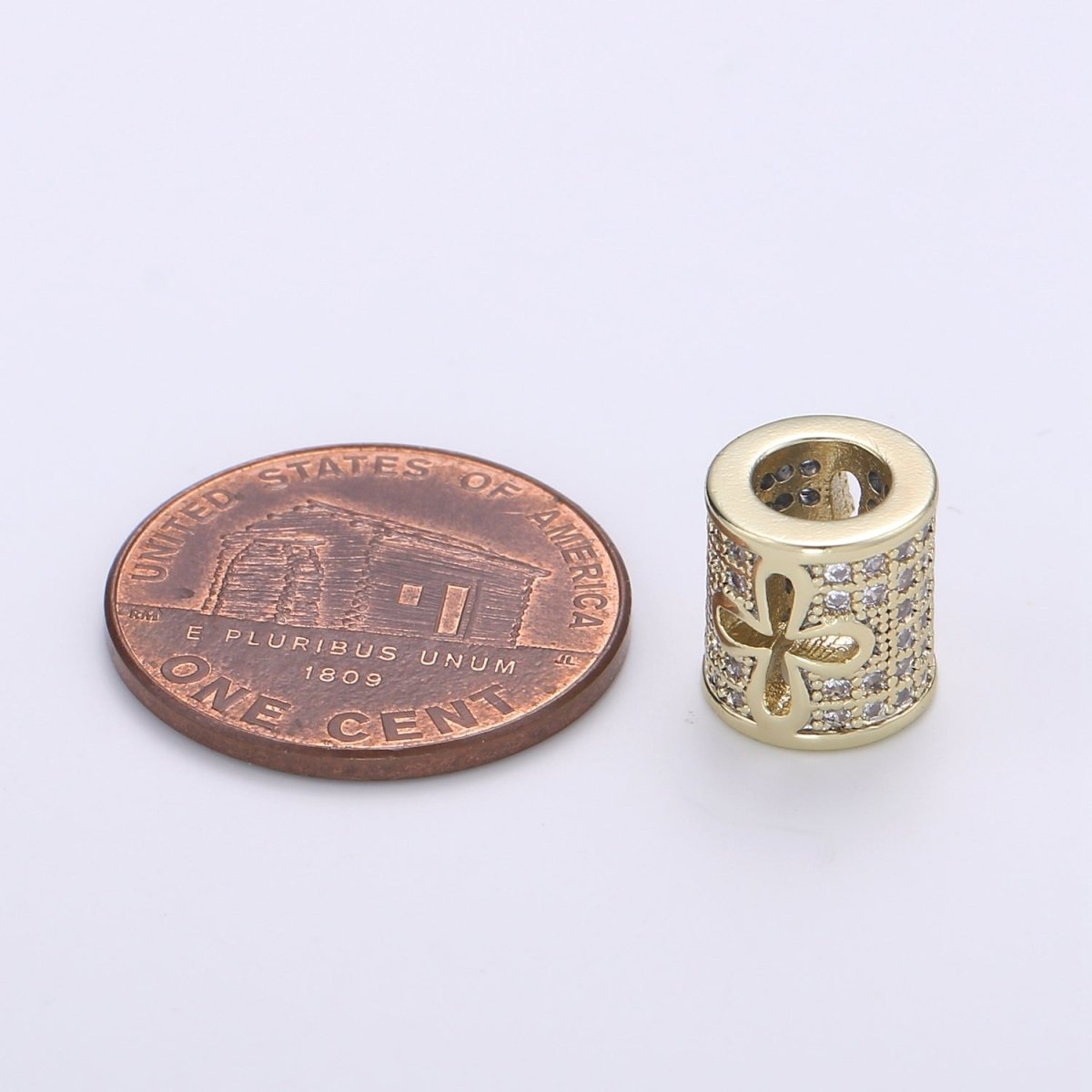 14k Gold Filled CZ Micro Pave Large Hold Barrel Bead, Micro Pave Flower Cross Bead Spacer, Cubic Zirconia Pave Tube Spacer 10mm B-357 - DLUXCA