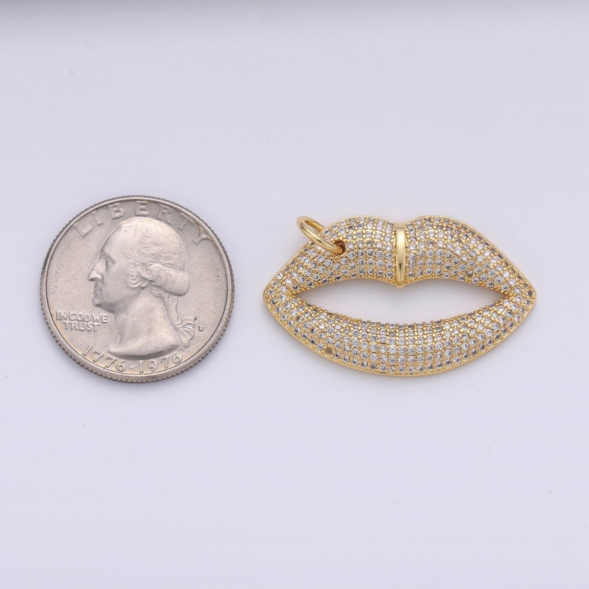 14k Gold Filled CZ Micro Pave Lip Pendant for Statement Necklace Jewelry Supply 35x23mm D-093 - DLUXCA