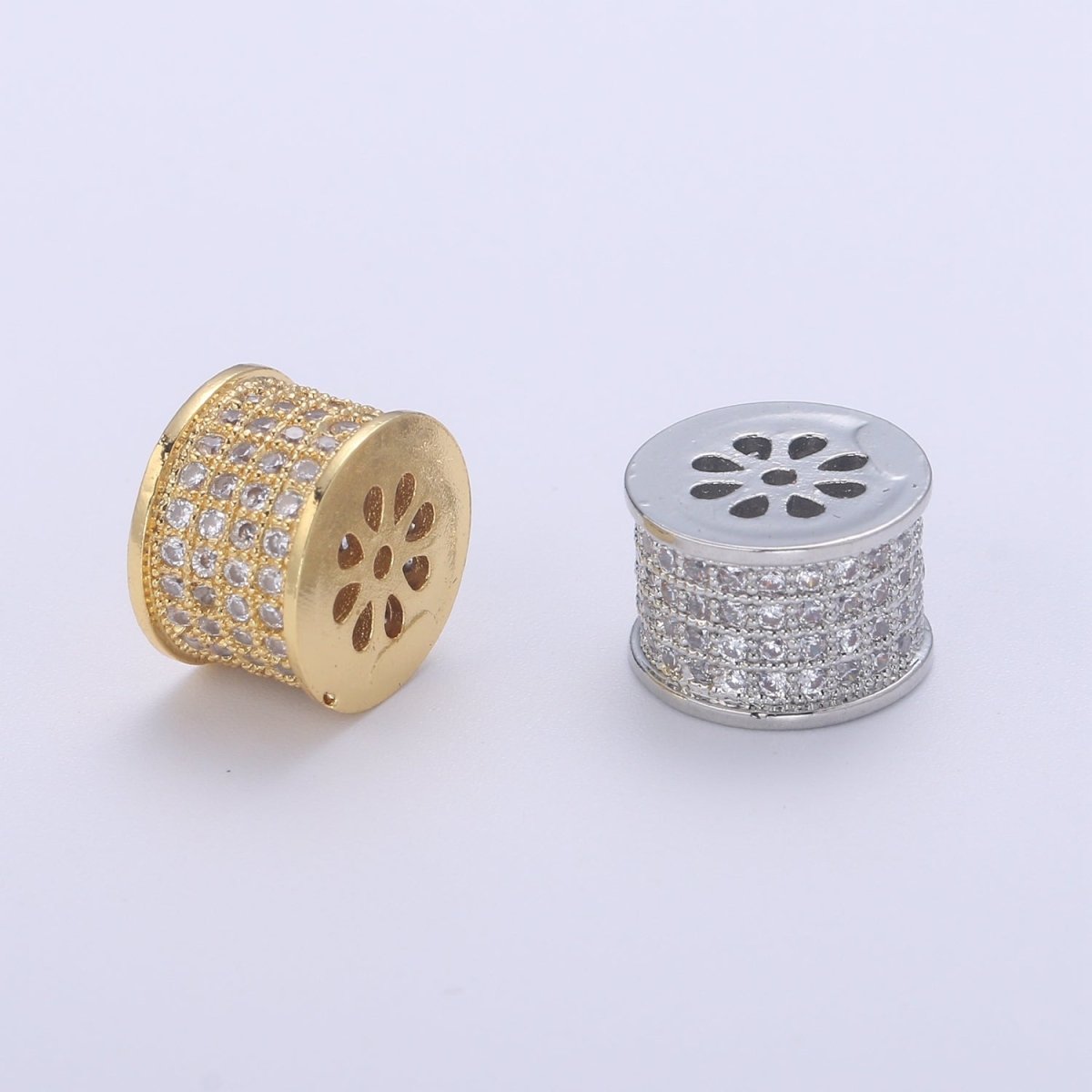 14K Gold Filled CZ Micro Pave Rondelle Spacer Beads, Spacer Beads for Charm Necklace Bracelet Earring, 7x10.5mm B-690 B-691 - DLUXCA