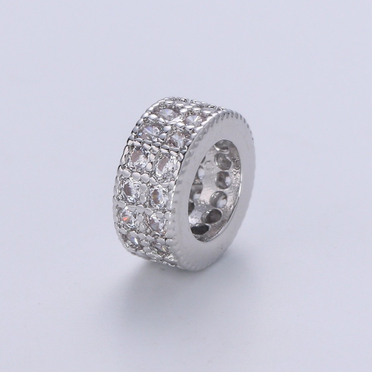 14K Gold Filled CZ Micro Pave Round Wheel Spacer Beads, Cubic Zirconia Rondelle Spacer Bead for Bracelet Necklace B-694 B-695 - DLUXCA