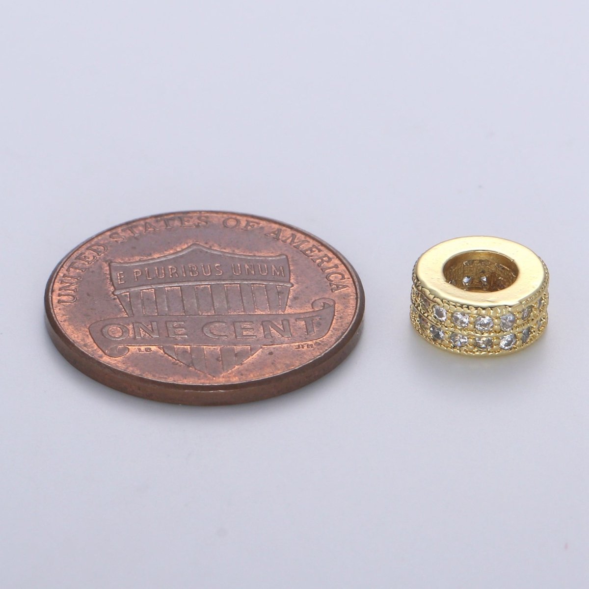 14K Gold Filled CZ Micro Pave Round Wheel Spacer Beads, Cubic Zirconia Rondelle Spacer Bead for Bracelet Necklace B-694 B-695 - DLUXCA