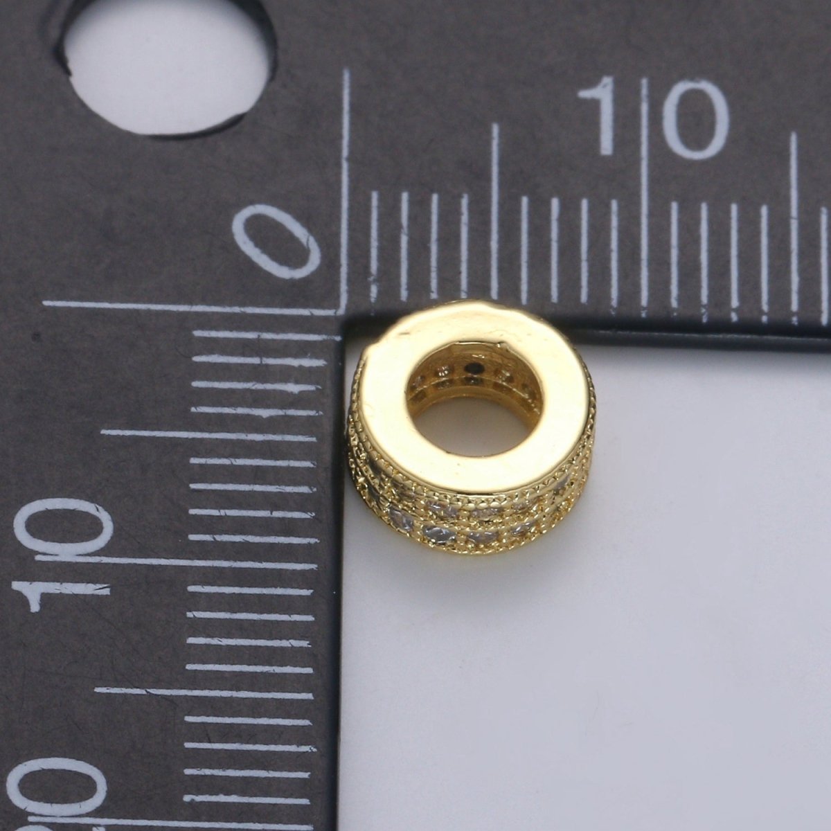 14K Gold Filled CZ Micro Pave Round Wheel Spacer Beads, Cubic Zirconia Rondelle Spacer Bead for Bracelet Necklace B-694 B-695 - DLUXCA