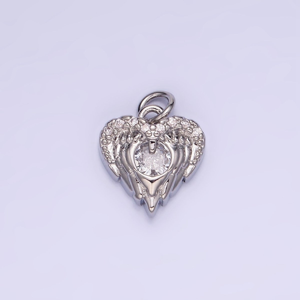 14K Gold Filled CZ Micro Paved Angel Wings Heart Charm in Gold & Silver | W536 - DLUXCA