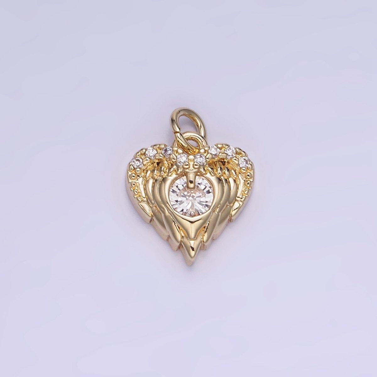 14K Gold Filled CZ Micro Paved Angel Wings Heart Charm in Gold & Silver | W536 - DLUXCA