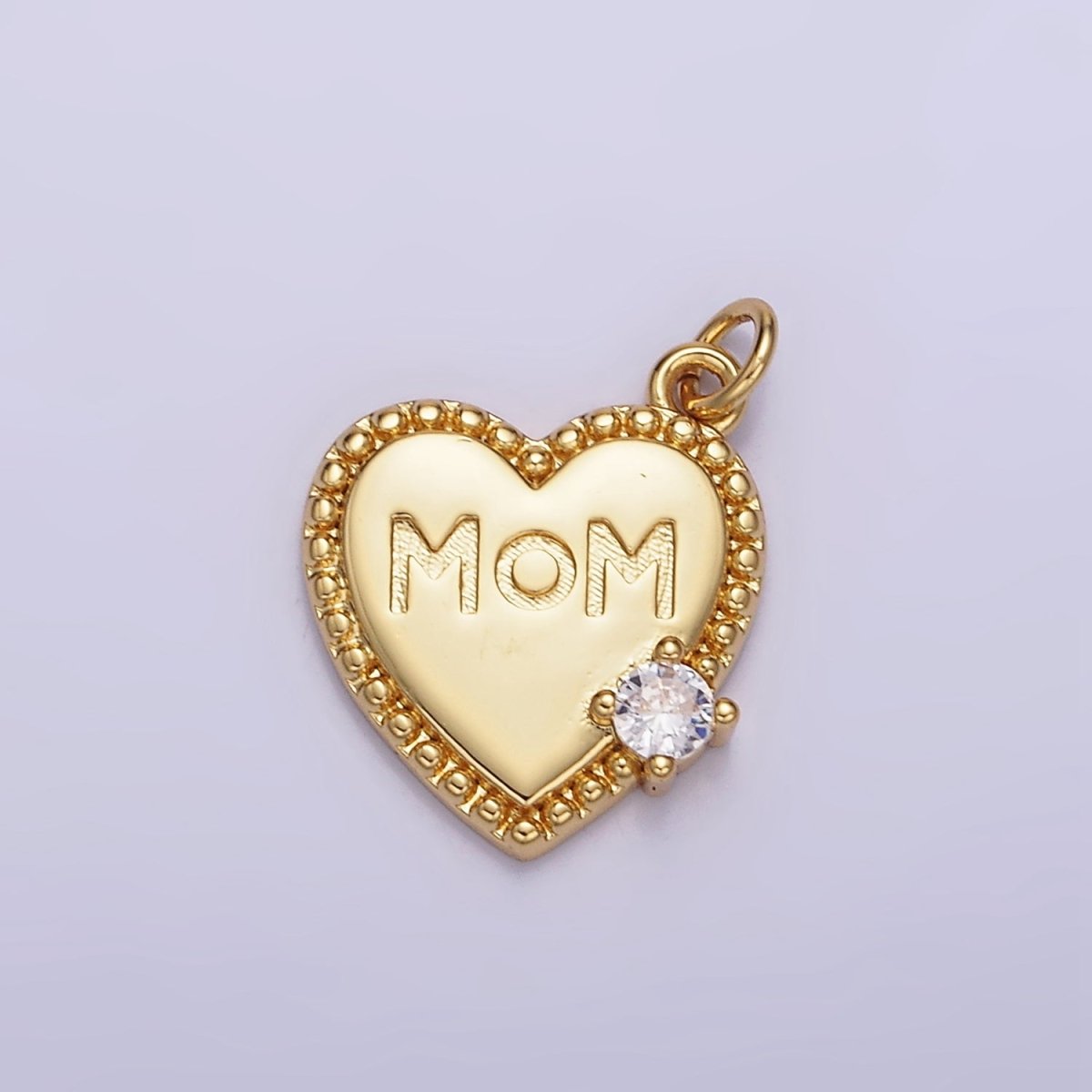 14K Gold Filled CZ "MOM" Script Beaded Bezel Charm | W525 - DLUXCA