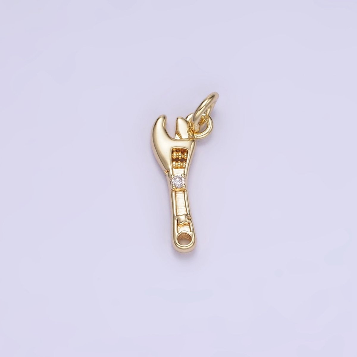 14K Gold Filled CZ Motor Wrench Construction Tool Mini Charm | W557 - DLUXCA