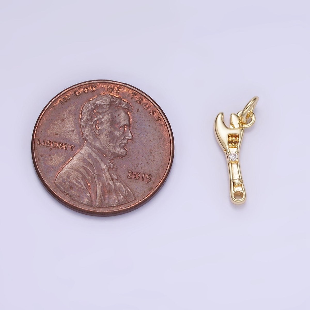14K Gold Filled CZ Motor Wrench Construction Tool Mini Charm | W557 - DLUXCA
