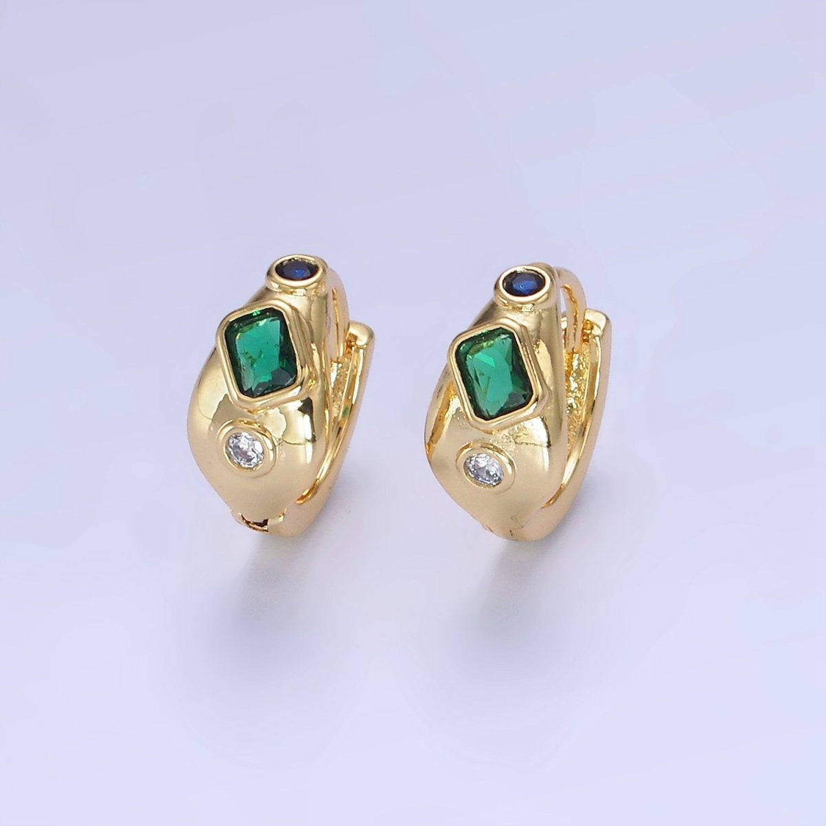 14K Gold Filled CZ Multicolor Abstract Molten Huggie Earrings | AB1256 - DLUXCA