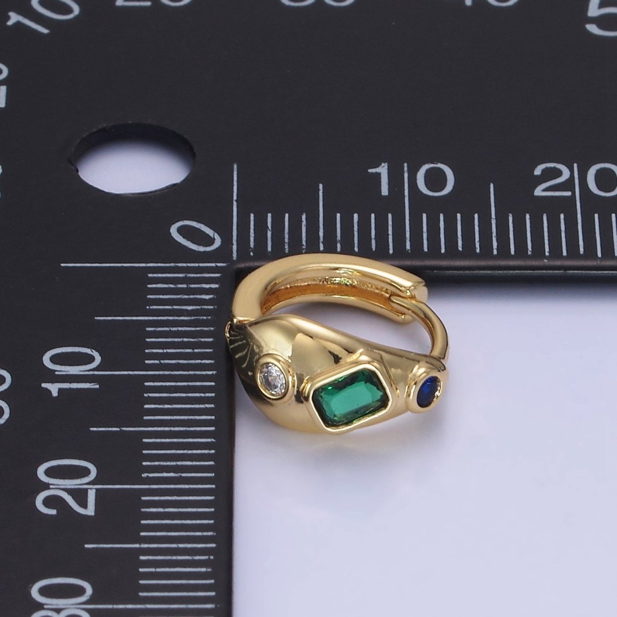 14K Gold Filled CZ Multicolor Abstract Molten Huggie Earrings | AB1256 - DLUXCA