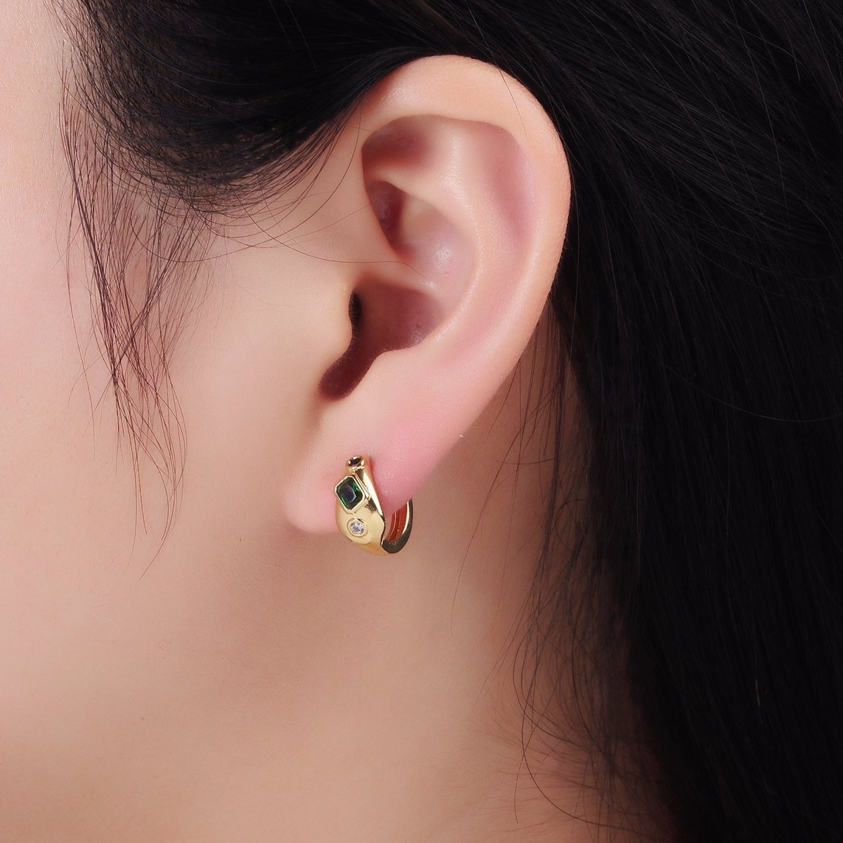 14K Gold Filled CZ Multicolor Abstract Molten Huggie Earrings | AB1256 - DLUXCA