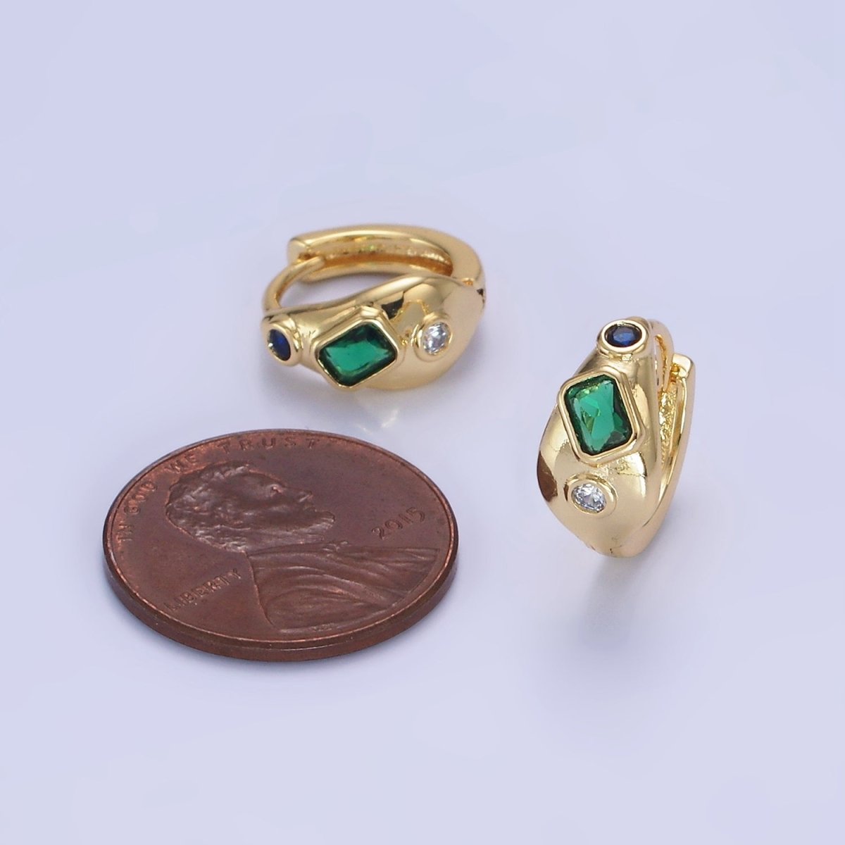 14K Gold Filled CZ Multicolor Abstract Molten Huggie Earrings | AB1256 - DLUXCA