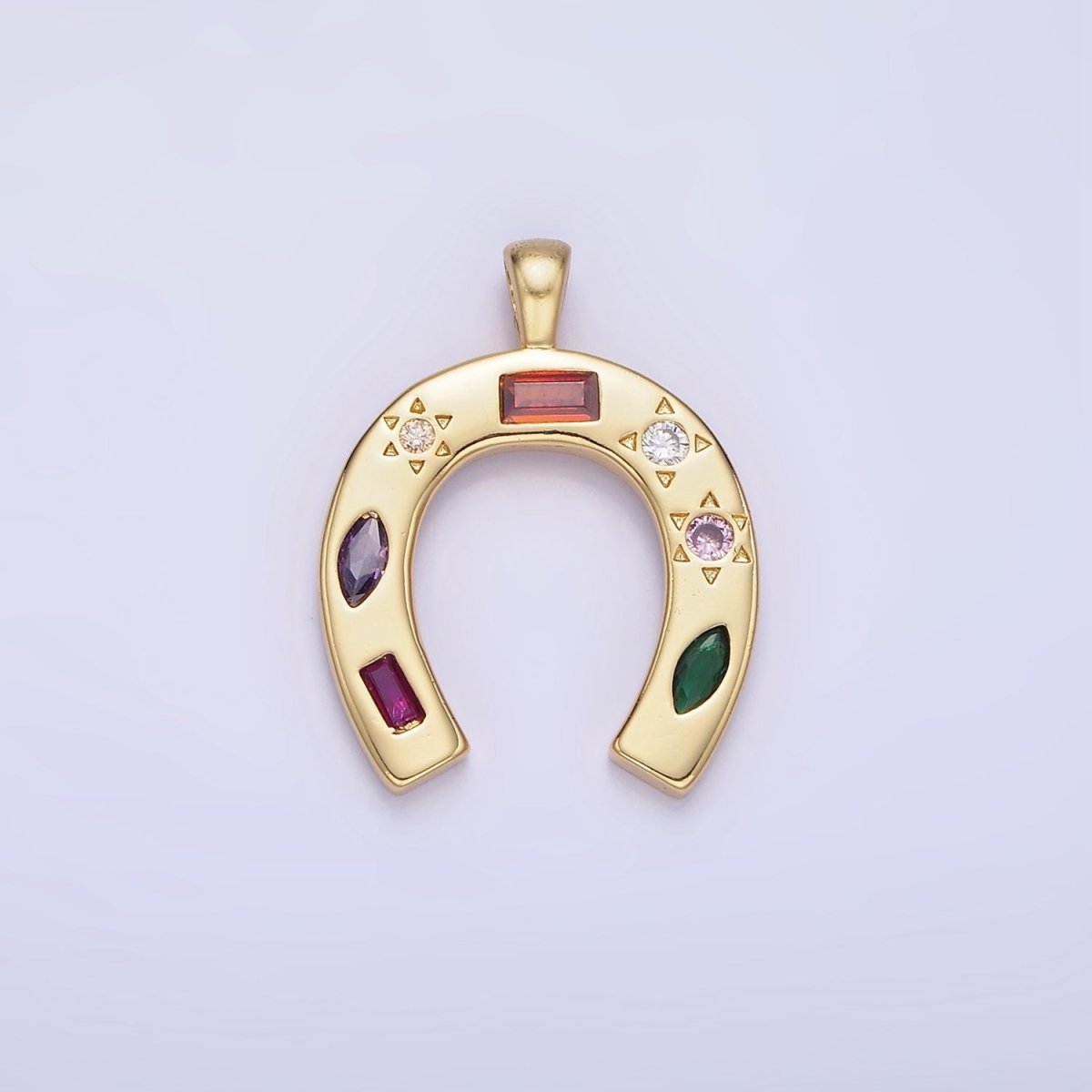 14K Gold Filled CZ Multicolor Celestial Sun Horseshoe Pendant in Gold & Silver | AA1128 - DLUXCA