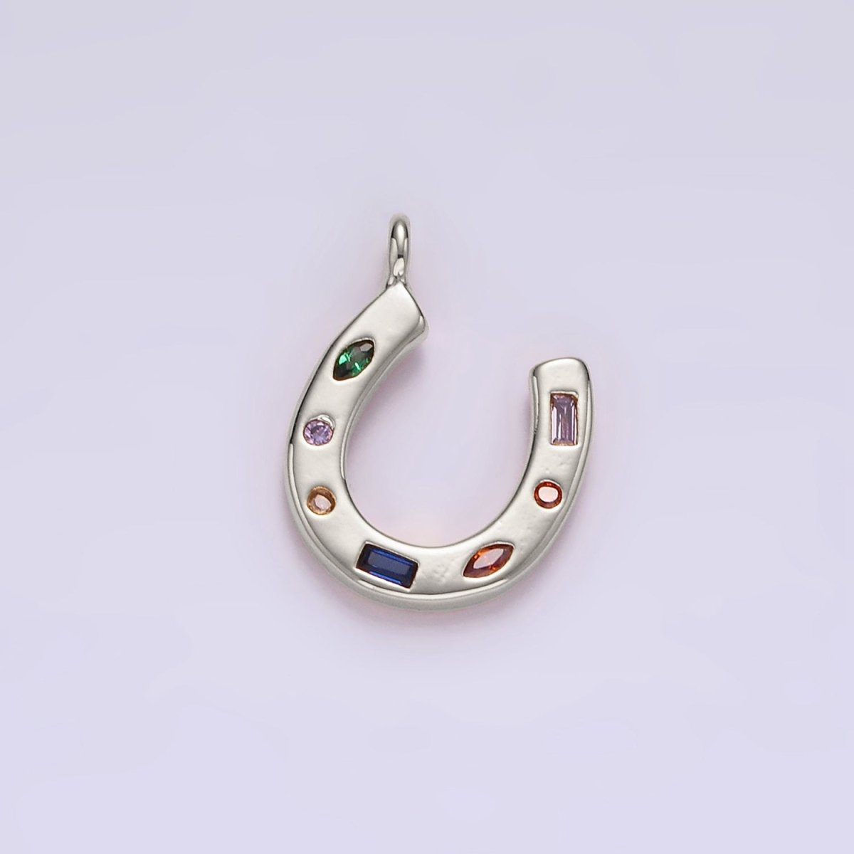 14K Gold Filled CZ Multicolor Dotted Lucky Horseshoe Charm | AC-819 - DLUXCA