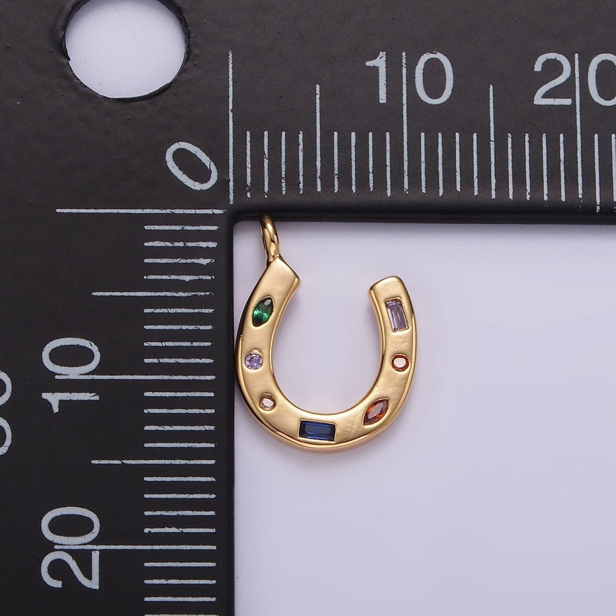 14K Gold Filled CZ Multicolor Dotted Lucky Horseshoe Charm | AC-819 - DLUXCA