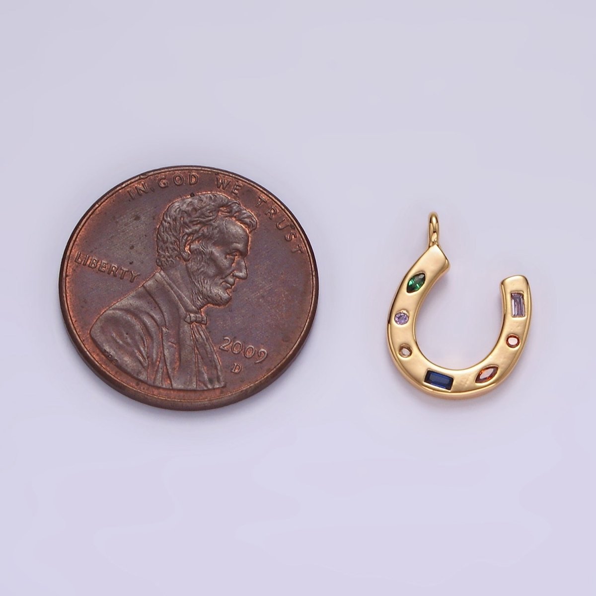 14K Gold Filled CZ Multicolor Dotted Lucky Horseshoe Charm | AC-819 - DLUXCA
