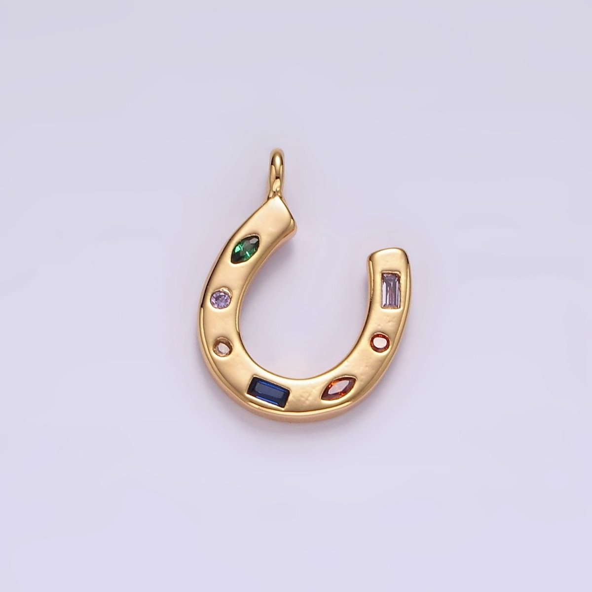 14K Gold Filled CZ Multicolor Dotted Lucky Horseshoe Charm | AC-819 - DLUXCA