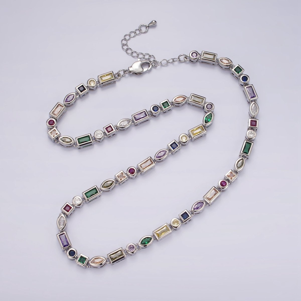 14K Gold Filled CZ Multicolor Geometric 16 Inch Choker Designed Necklace in Gold & Silver | WA-2250 WA-2251 Clearance Pricing - DLUXCA